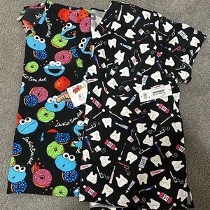 Colorful Cartoon Print Scrub Tops